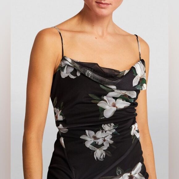 All Saints Ulla Alessandra Midi Black Dress Floral Bodycon Size 2 - Picture 4 of 16